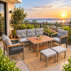 Yali Home İpli Balkon Oturma Takımı Bahçe Takımı